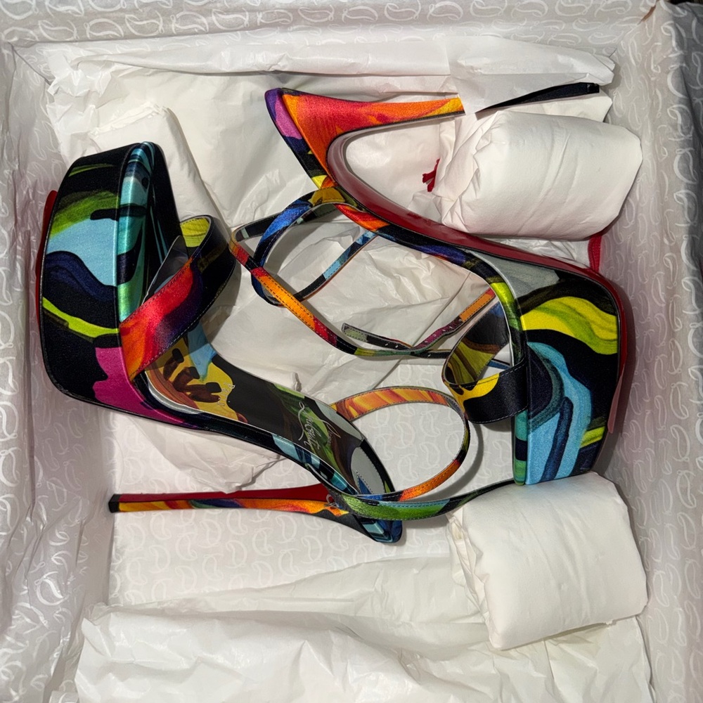 Christian Louboutin Multicolor Floral Loubi Queen Alta Heels